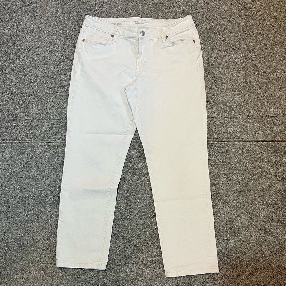 Loft Curvy Cuffed Crop Jeans Womens Size 8 White Low Rise Denim